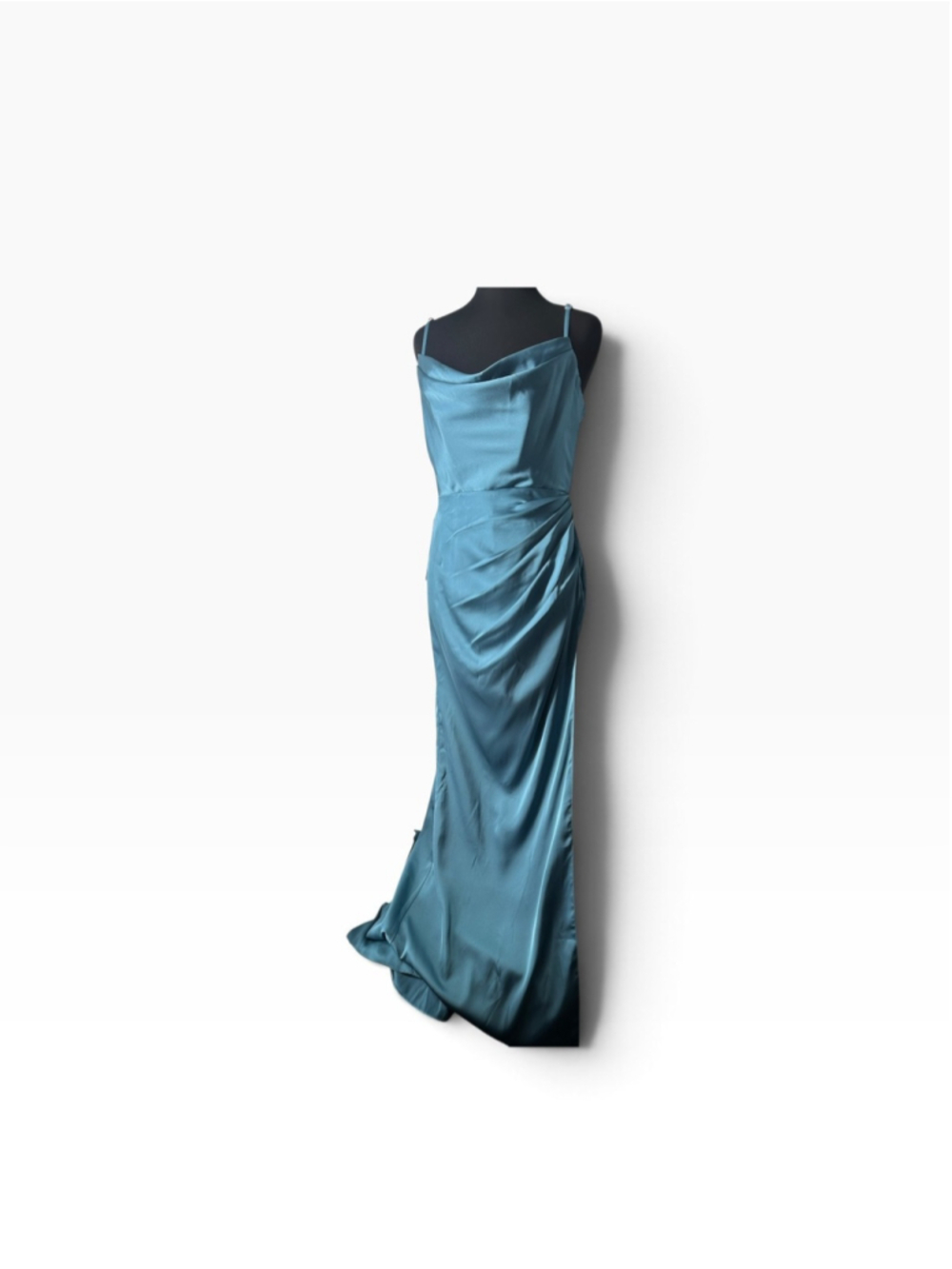 Azazie Dress Marzia Bermuda stretch satin Cowl Neck Ruched Long Formal Gown sz 6